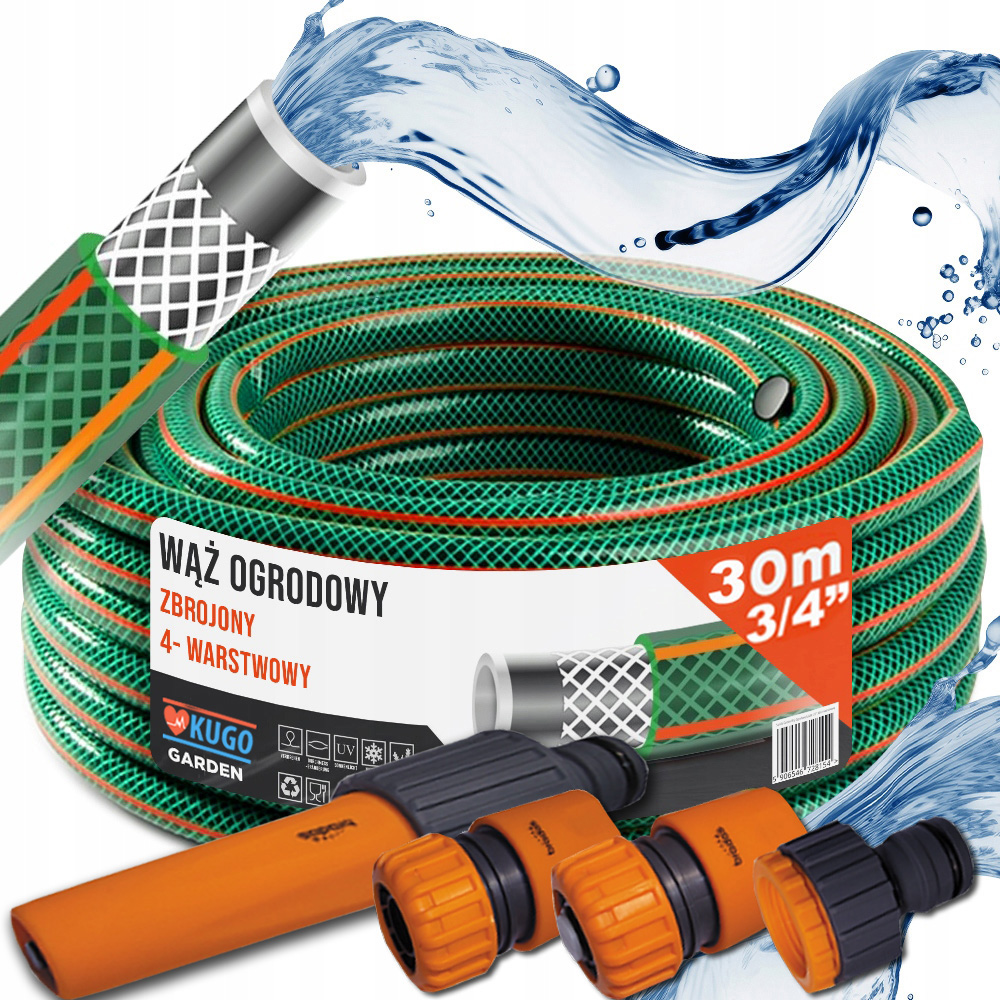 Hadice 3/4" 30 m 4 Vrstvy Zavlažovač Spojky Set Bradas