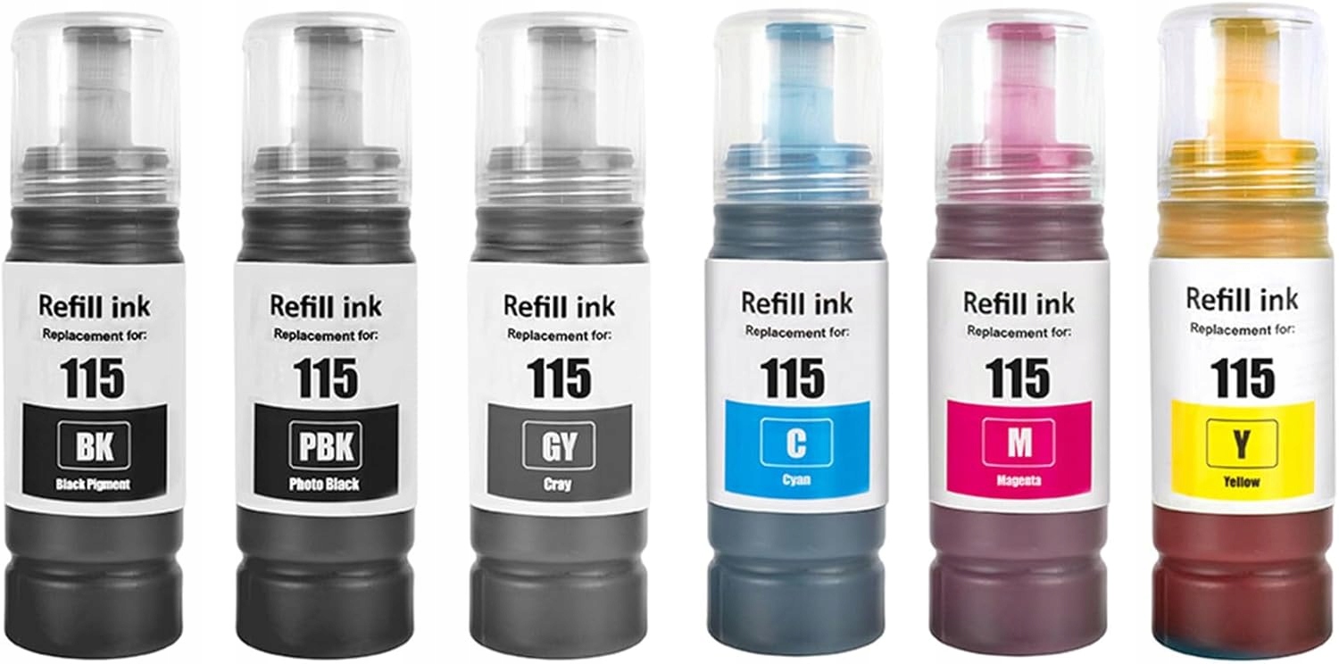Sada 6 inkoustů MiSie 115 Bk Pb Gy Cyan Magenta Yellow pro Epson L8180 L8160