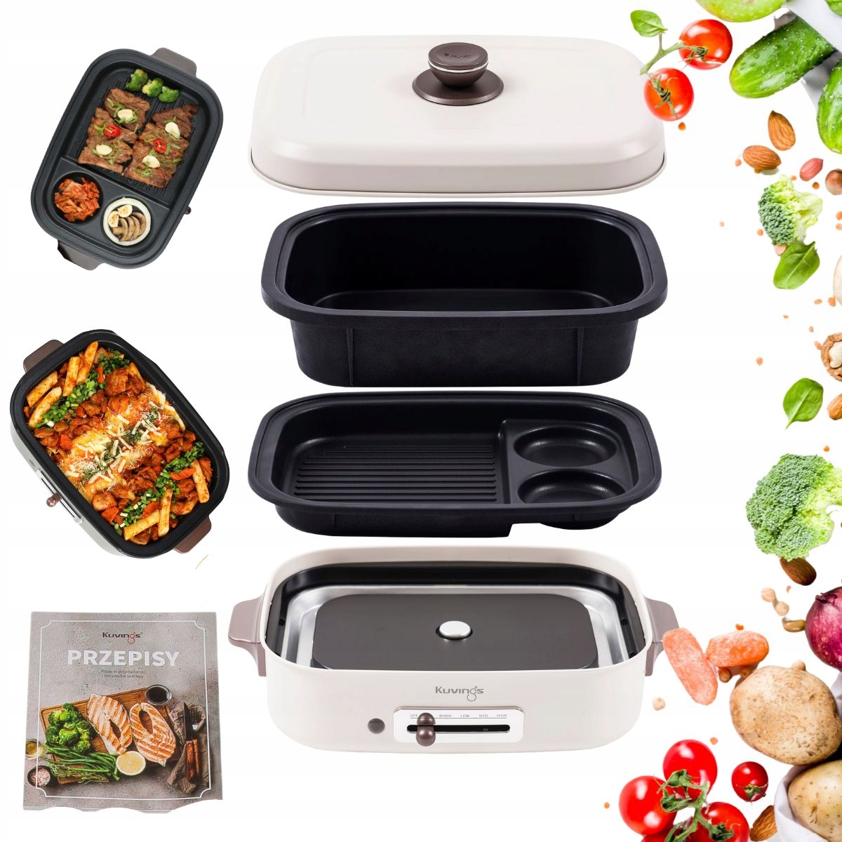 Kontaktowy Grill elektryczny Kuvings multigrill Ceramic Plus+ książka