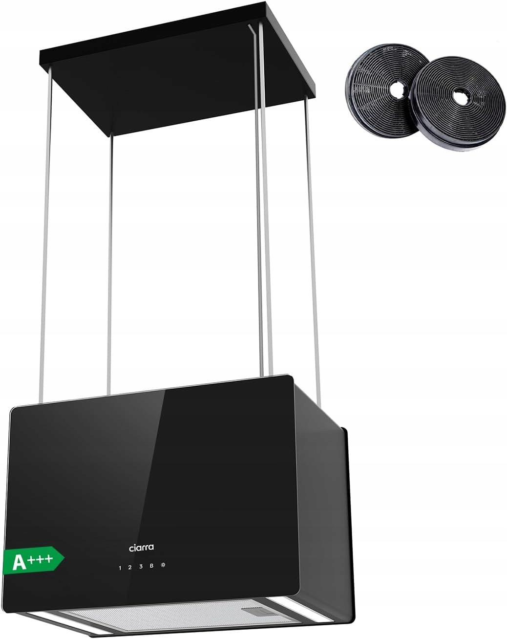 Okap wyspowy, obiegowy wiszący, 48 cm, 700 m³/h WiFi z szybą