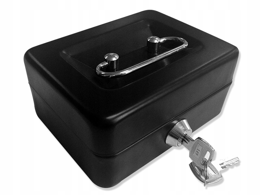 KASETKA METALOWA SKRYTKA NA PIENIĄDZE DOKUMENTY MOCNA CZARNA Z UCHWYTEM