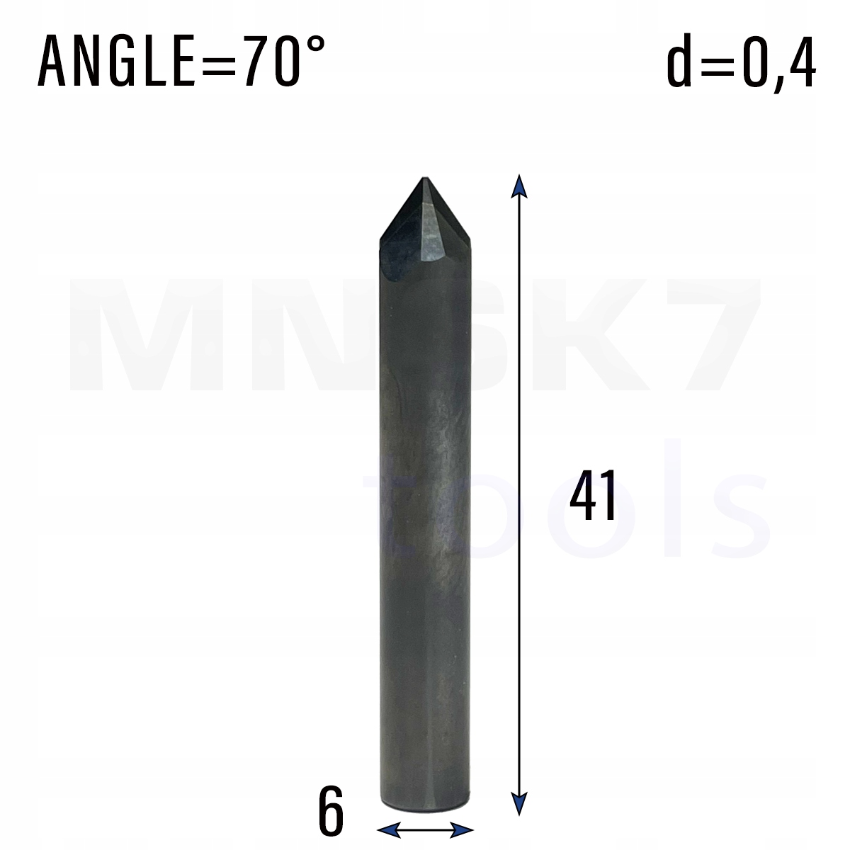 Diamantová fréza Pcd do žuly stopka 6 mm fi 0,4 x 41 70° Cnc