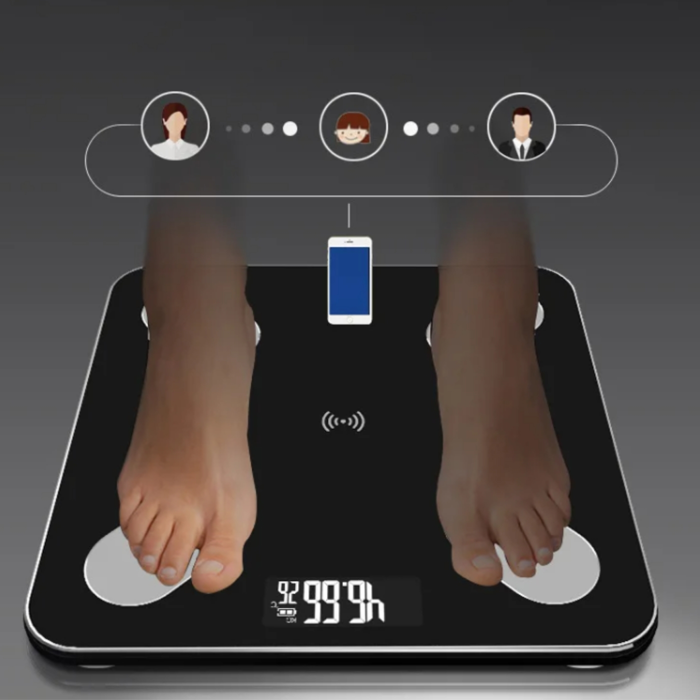 WAGA ŁAZIENKOWA ANALITYCZNA SLIM 180KG SMART+ 25w1 ANDROID iOS + MIARKA Marka Hikey