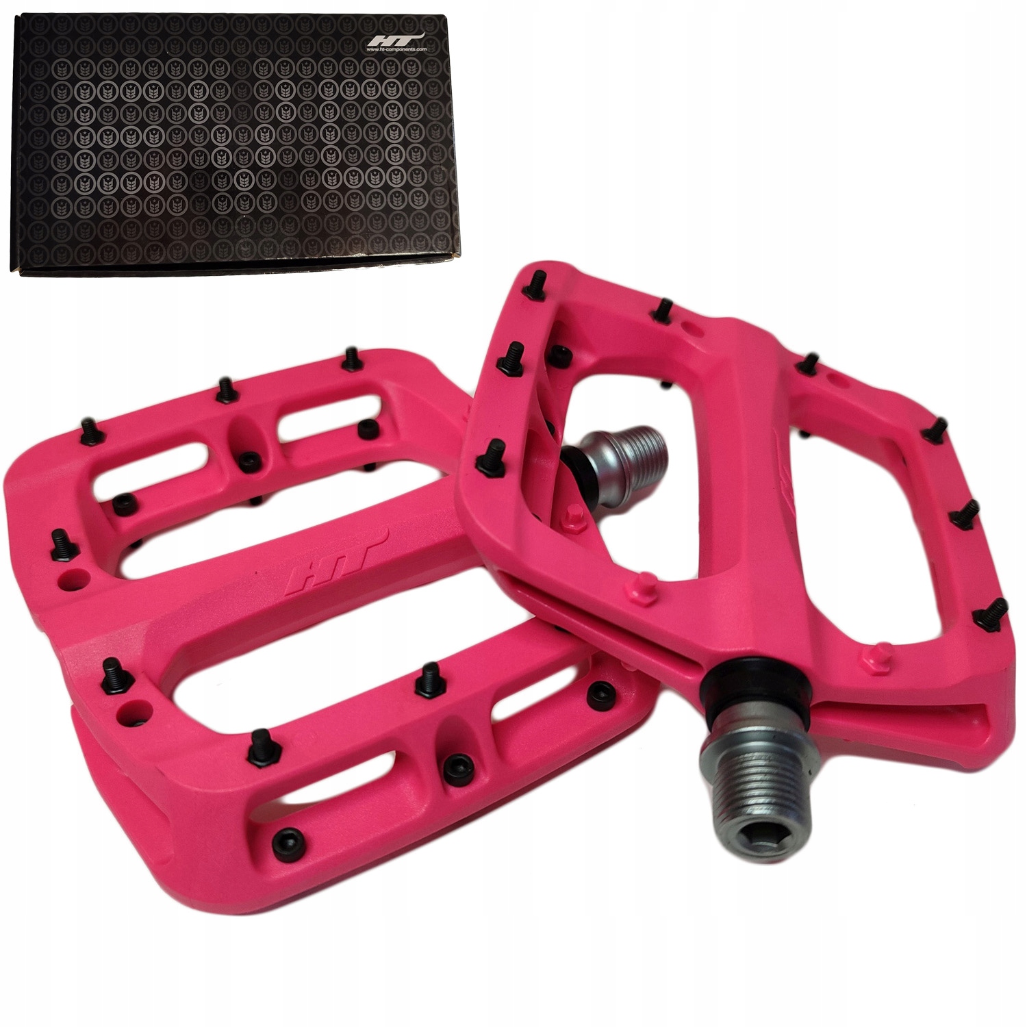 Velké plošinové pedály na kolo Ht PA03A Neon Pink Dirt Pump Track Mtb