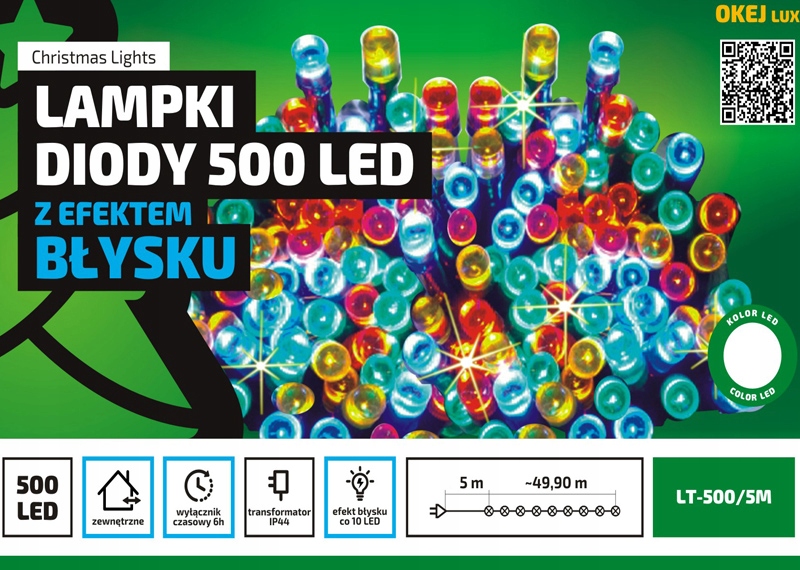 

Lampki Choinkowe 500 Led Błysk 50m Timer Multi