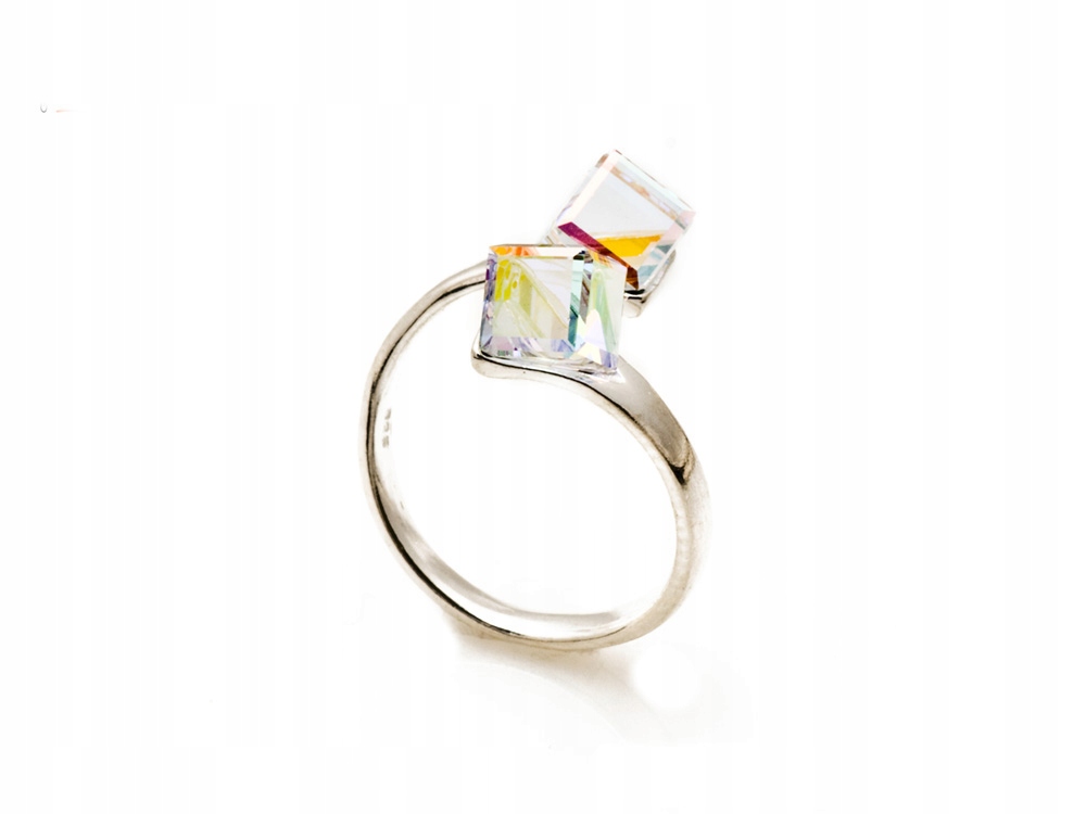 Pierścionek srebrny Ag 925 Swarovski mieniące kostki AB regulowany Engelke Marka Inna marka