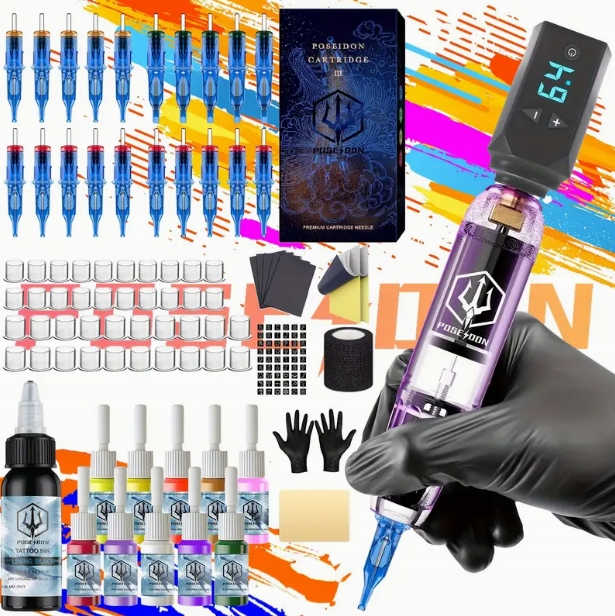 Sada na tetování 11 inkoustů Poseidon bezdrátová kurz Pl