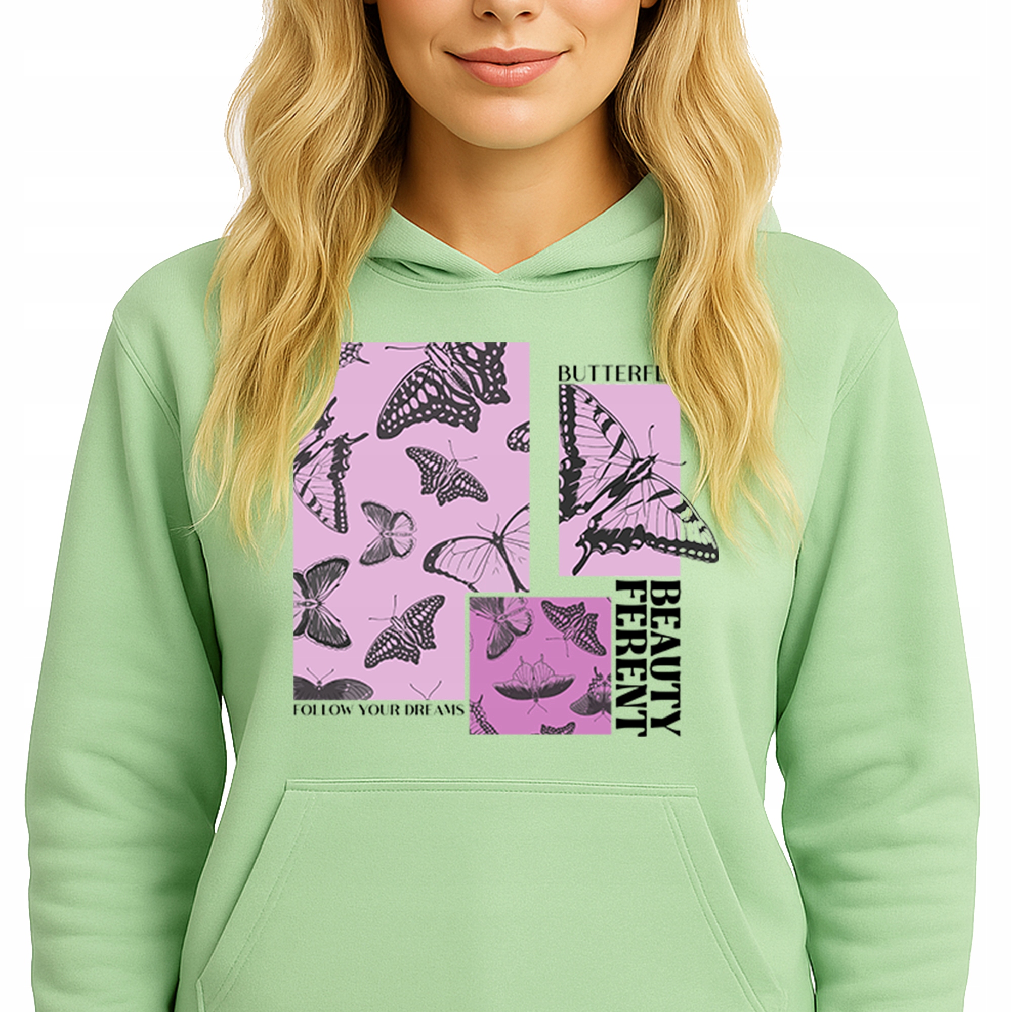 Mikina S Kapucí Zelená Hoodie Módní Beauty Ferent S