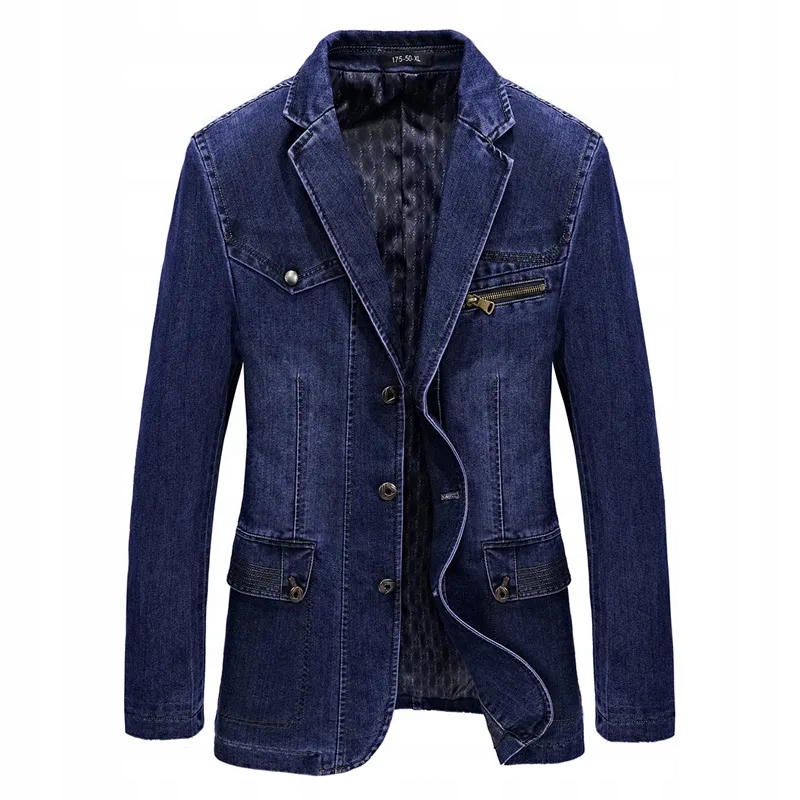 Multi Pocket Denim Jacket Men Spring Blazer Suits Wzór dominujący orientalny