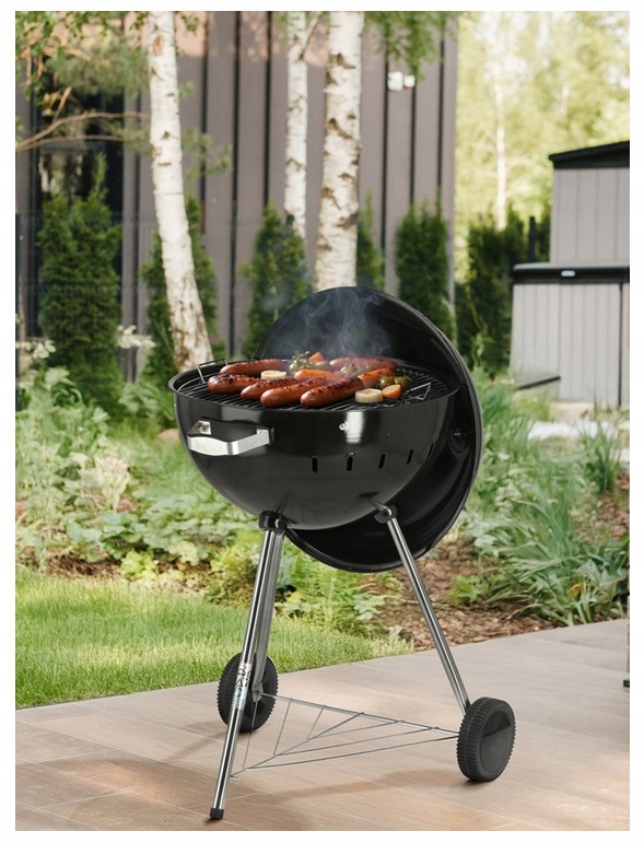 Grill Węglowy Kulisty Ogrodowy Ruszt 54cm Pokrywa Kółka Półka Yato YG-20300