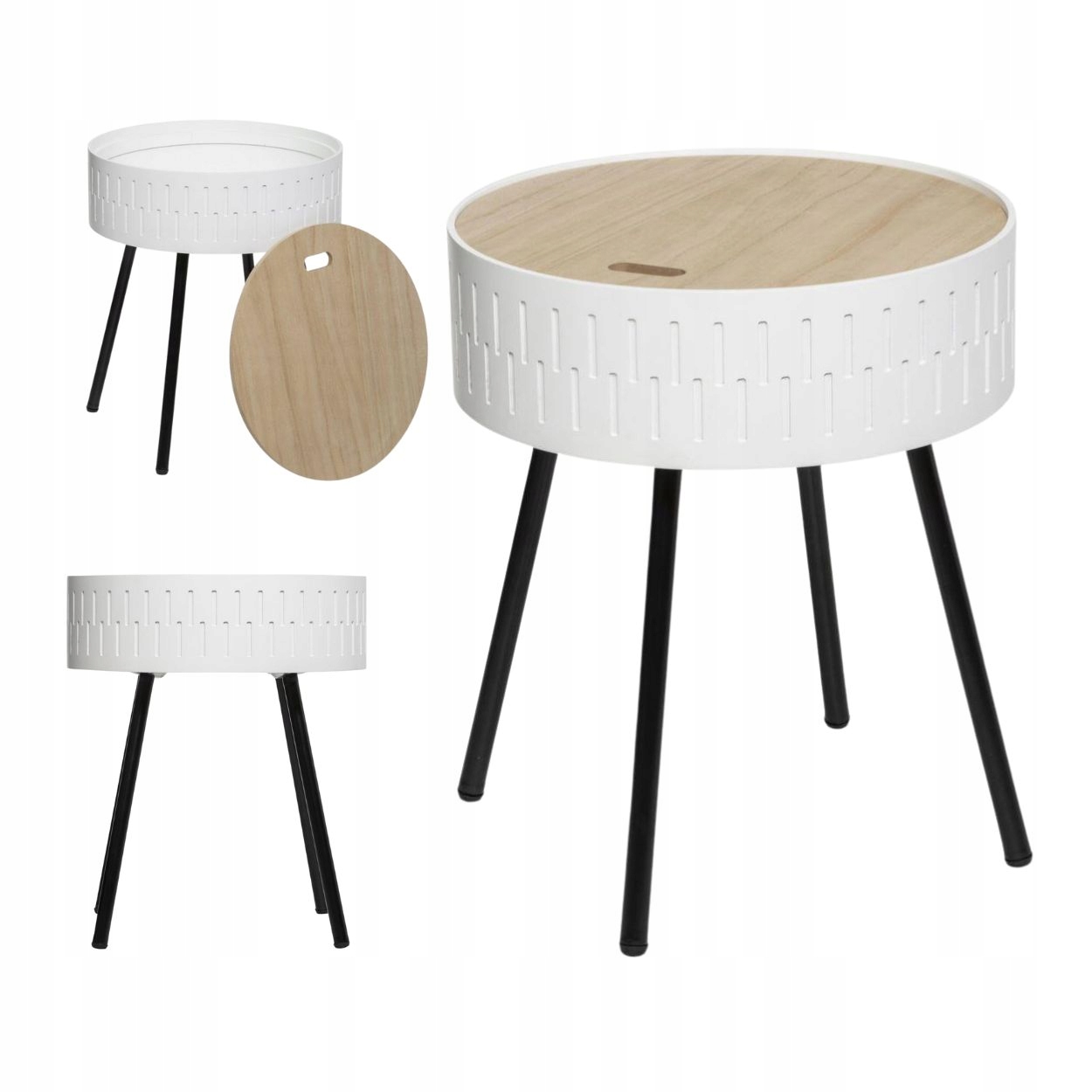 Kávový Stolek bílý s úložným prostorem na knihy do obývacího pokoje, pomocný, kulatý