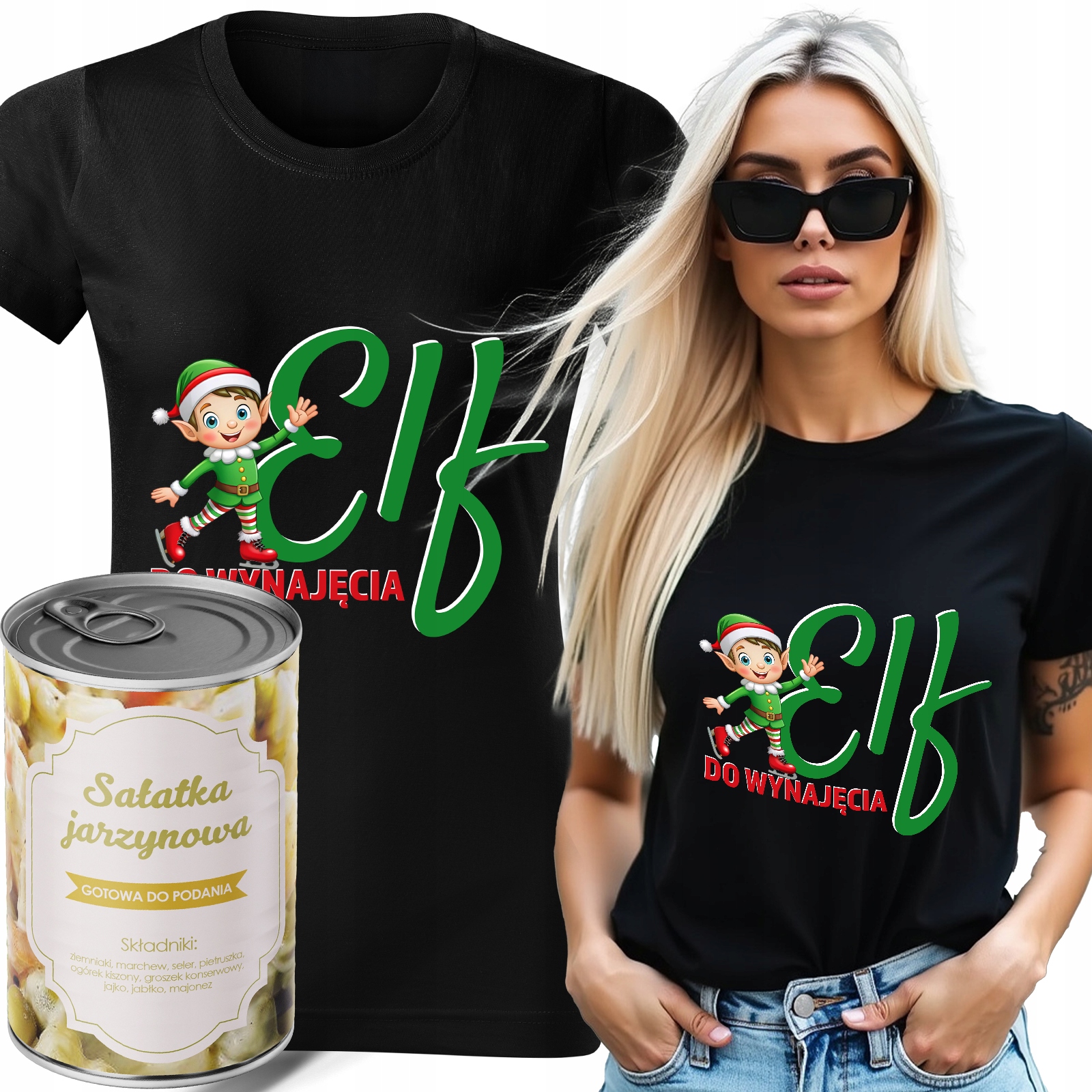 Tričko V Plechovce Zeleninové Černé Dámské Dárek K Svátku Elf K Pronájmu L