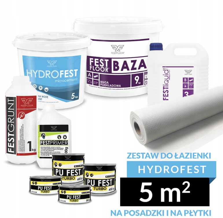 Zestaw Hydrofest do łazienki 5m2 na posadzkę i na płytki mikrocement