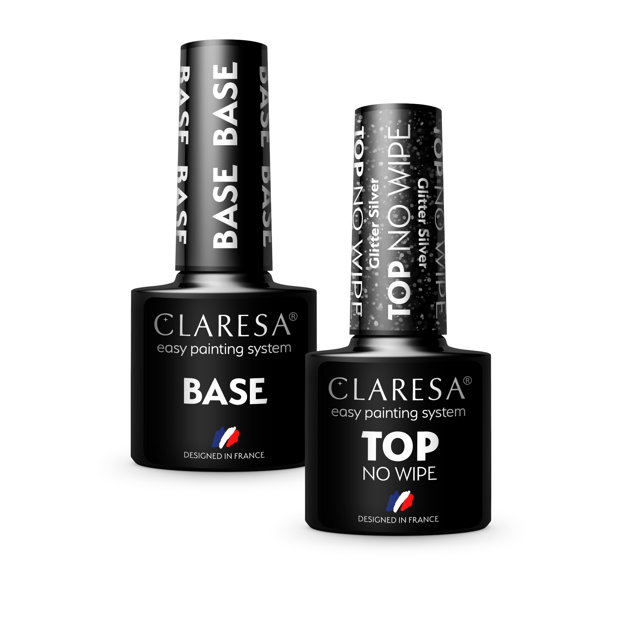 

Claresa Top No Wipe Silver Glitter+ Baza Hybrydowa