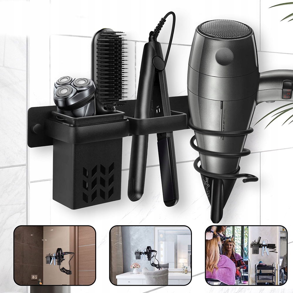 Držák Na Fén A Žehličku Na Vlasy Černý