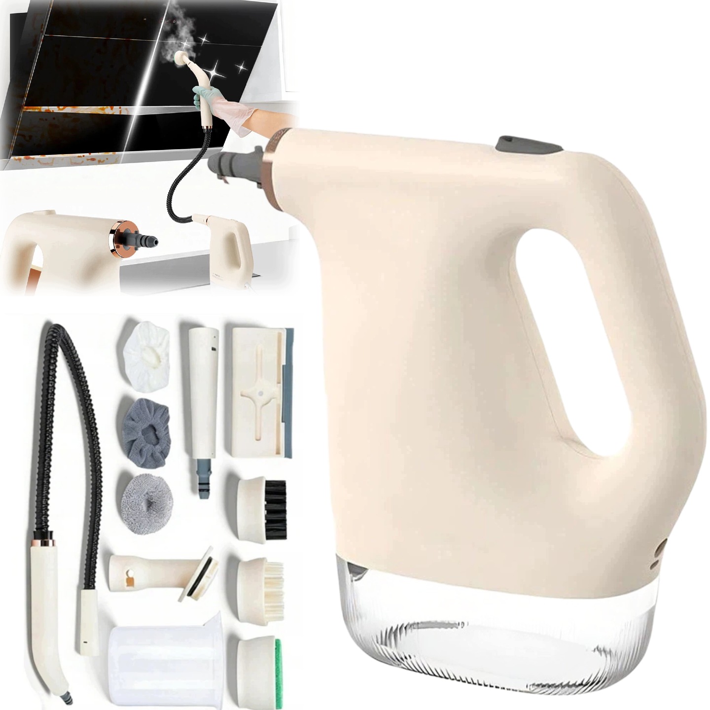 Mocny Myjka Parowa Ręczna 1200W Z Końcówkami Do Czyszczenia Zestaw