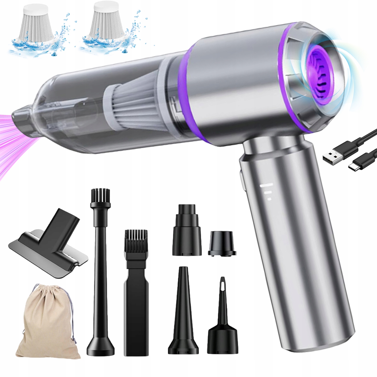 Vysavač Mini Přenosný Bezdrátový Do Auta Usb Akumulátor