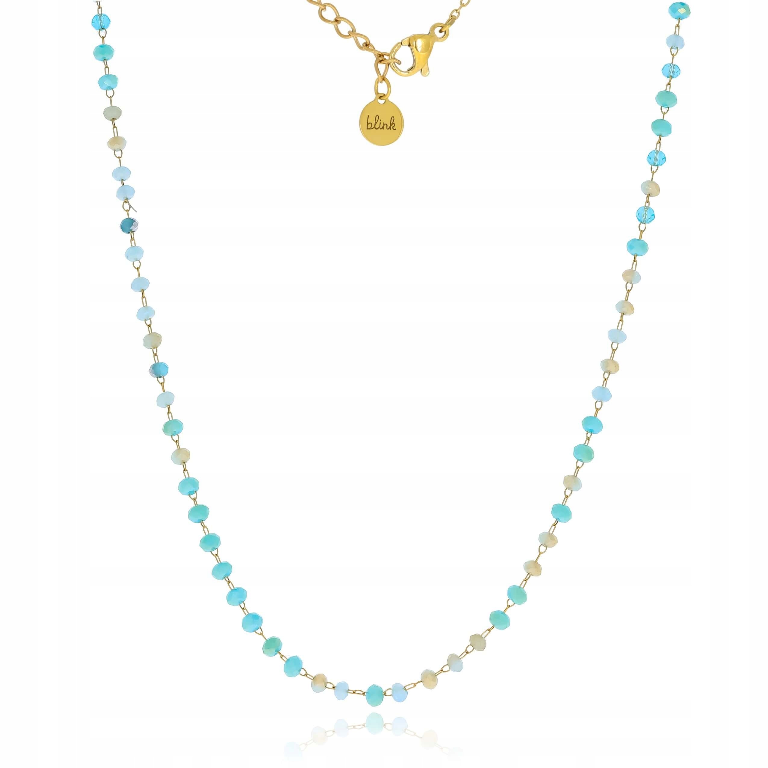 Naszyjnik ze stali chirurgicznej krótki choker z koralikami kolor niebieski