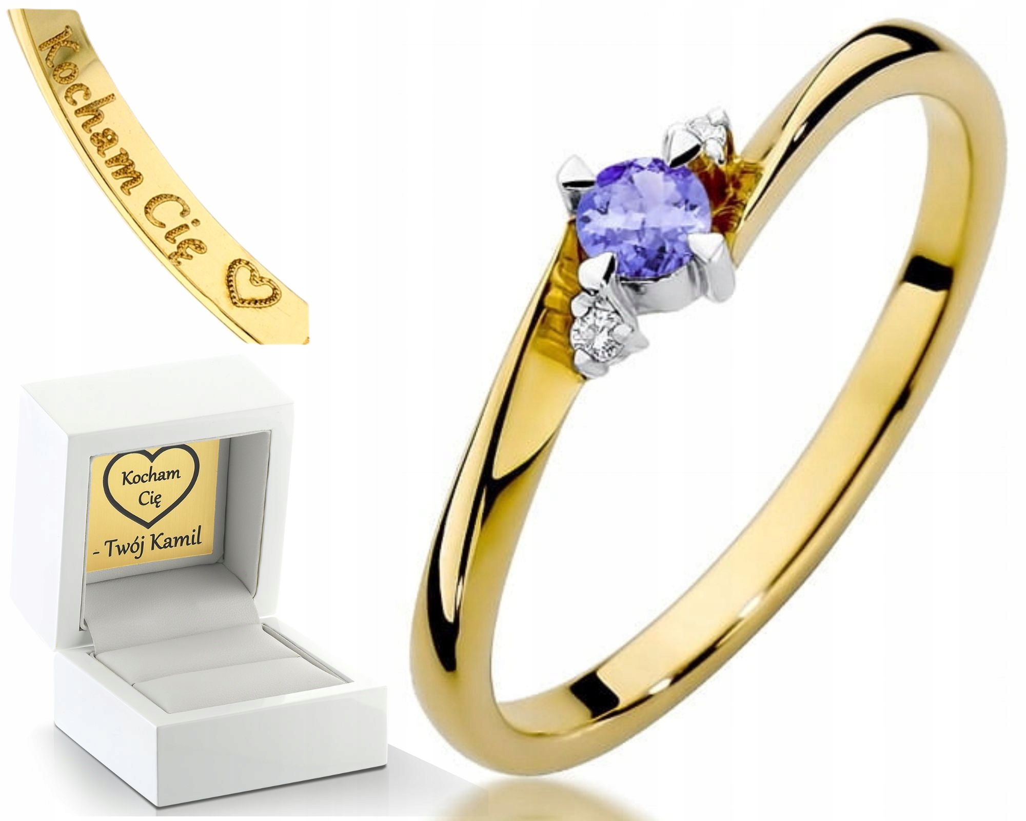 Zásnubní Prstýnek Tanzanit Žluté Zlato Gravírování 585 Dárek