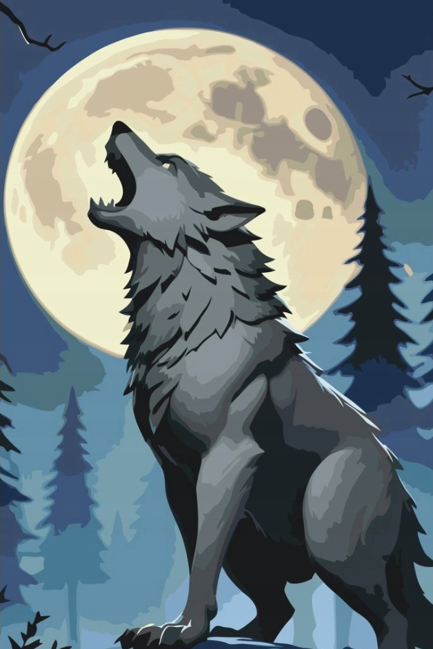Malování Podle Čísel Halloween Vlk Šedý les Podzim Noc Měsíc 40x60 cm
