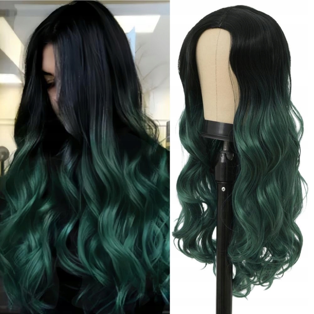 Vlasy Paruka Ombre Dlouhá Vlnitá Černá Zelená Kudrnaté Vlasy Syntetická