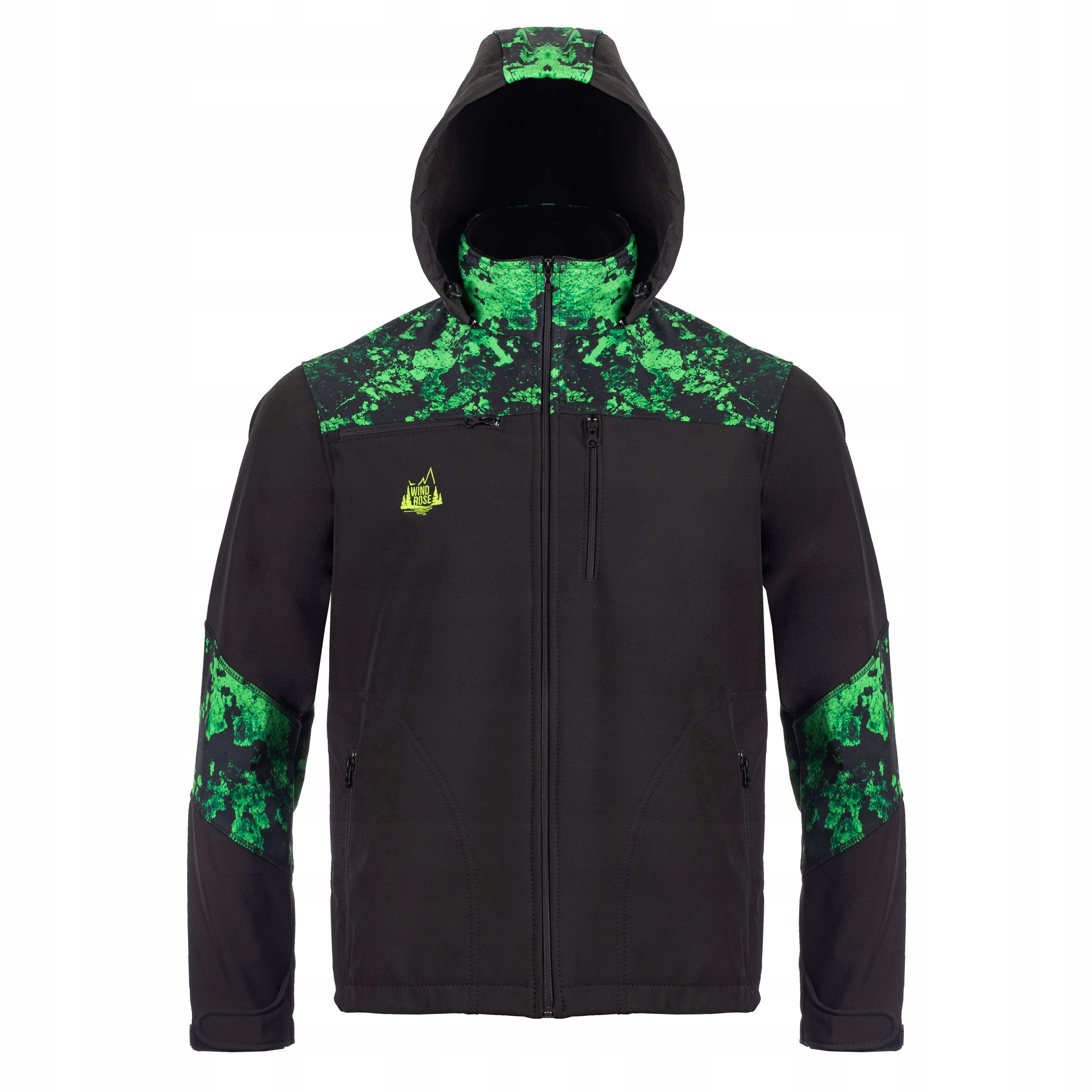 Pánská Softshellová Bunda Černá Zelené Doplňky Myslivost/rybaření M