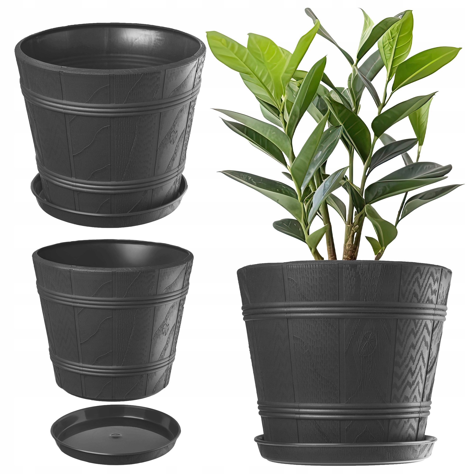 Květináč Obal Na Květináč 38 cm S Podstavcem Na Květiny Kulatý Plast Grafit