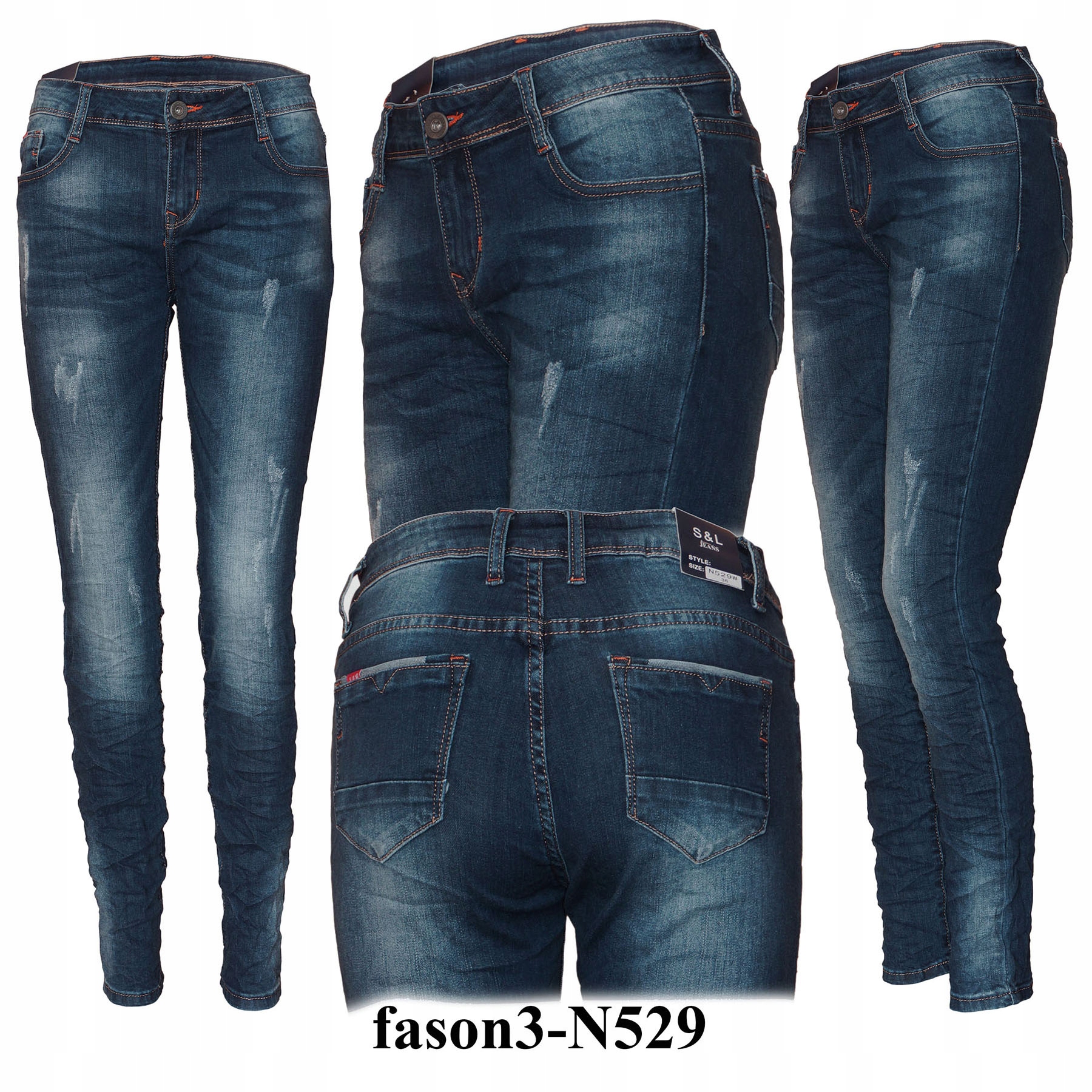 

Jeansy damskie Slim Fit Przetarcia Rurki 38 n529