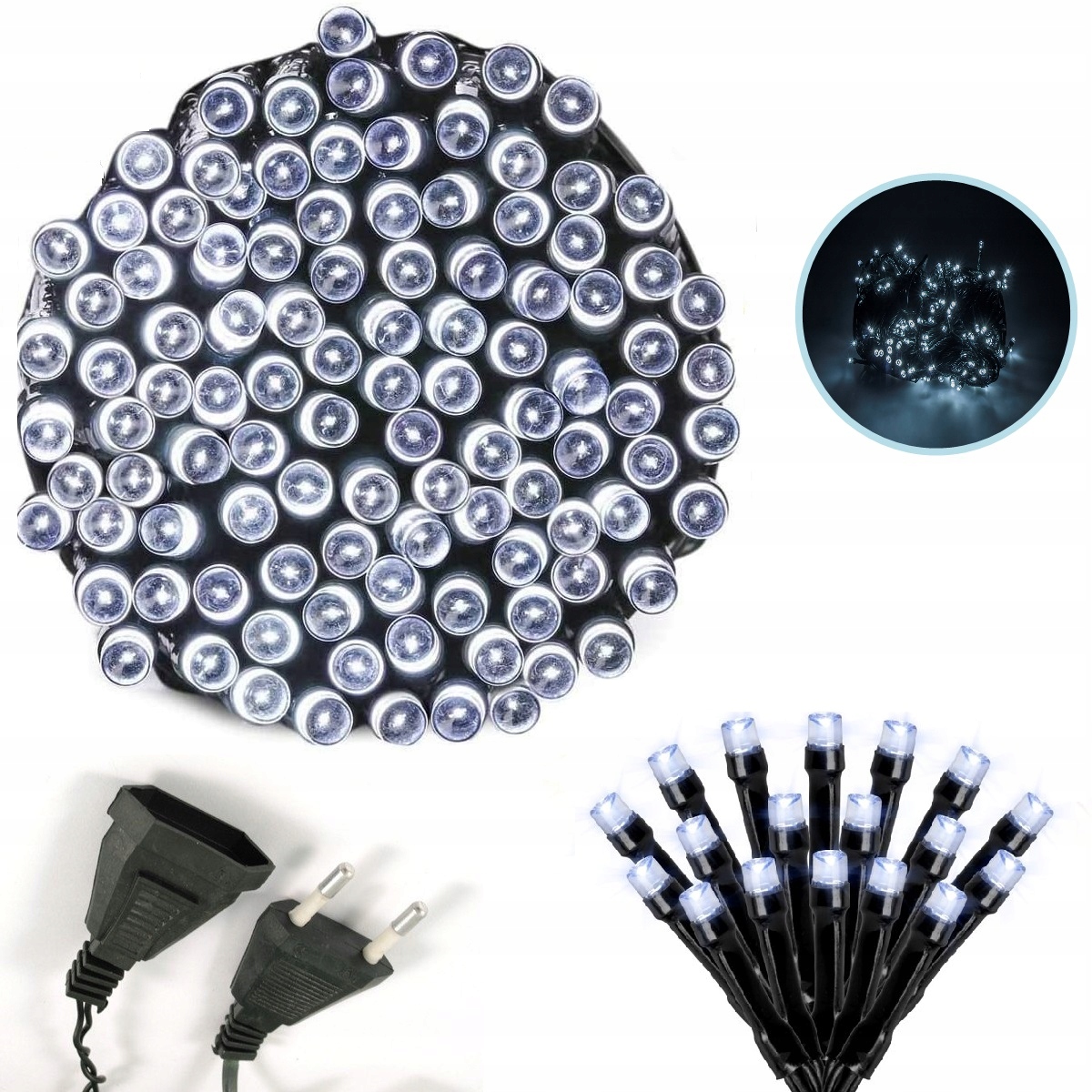 

Lampki 300 Led dekoracyjne białe zimne
