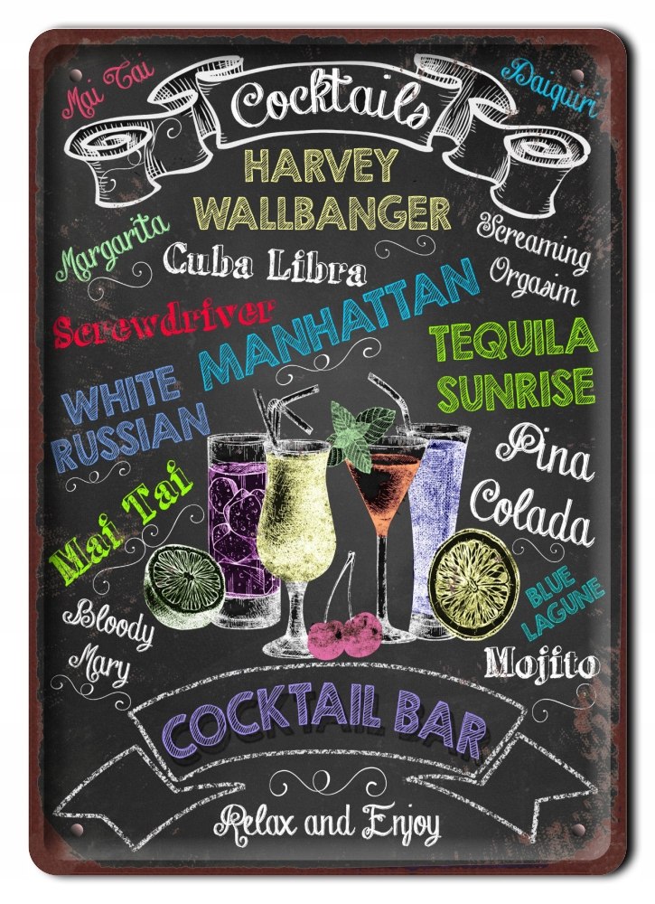 

Cocktail Bar Plakat Metalowy Szyld Retro #07822