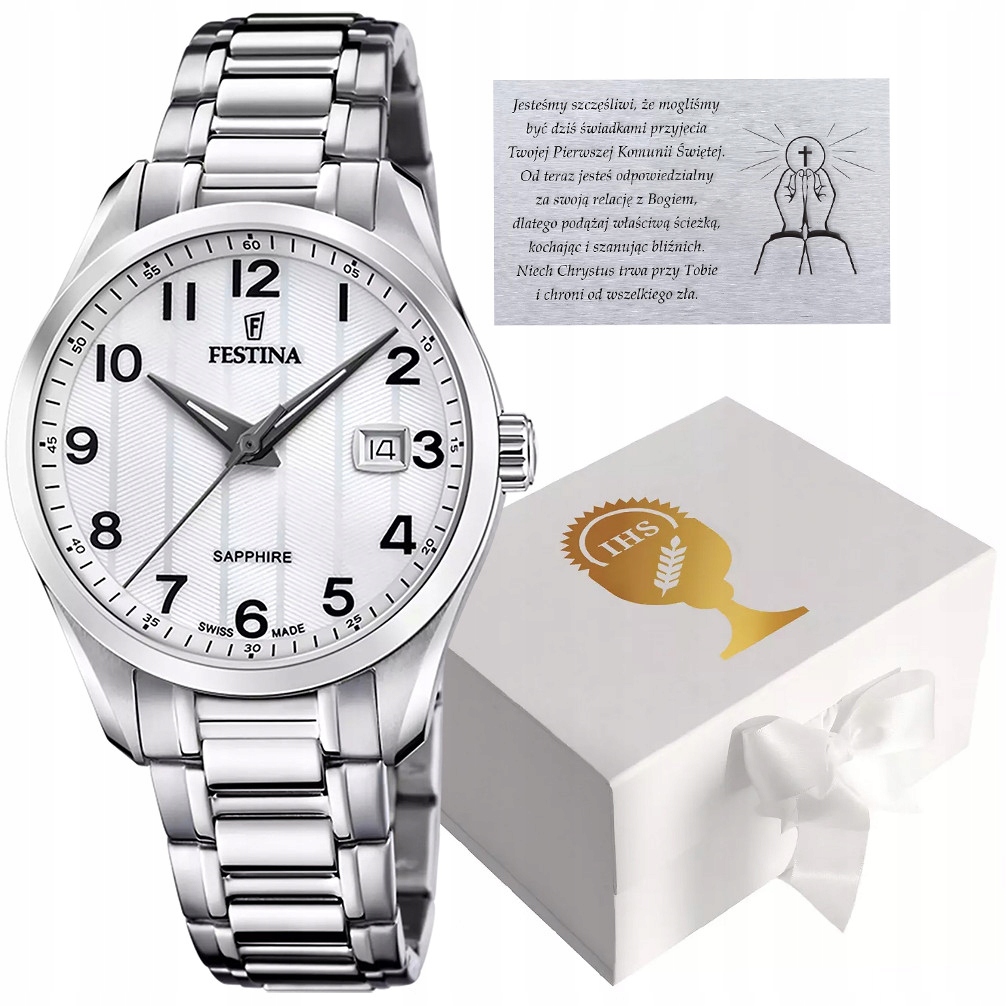 Pánské Hodinky Festina F20026-1-Svaté Přijímání stříbrný náramek