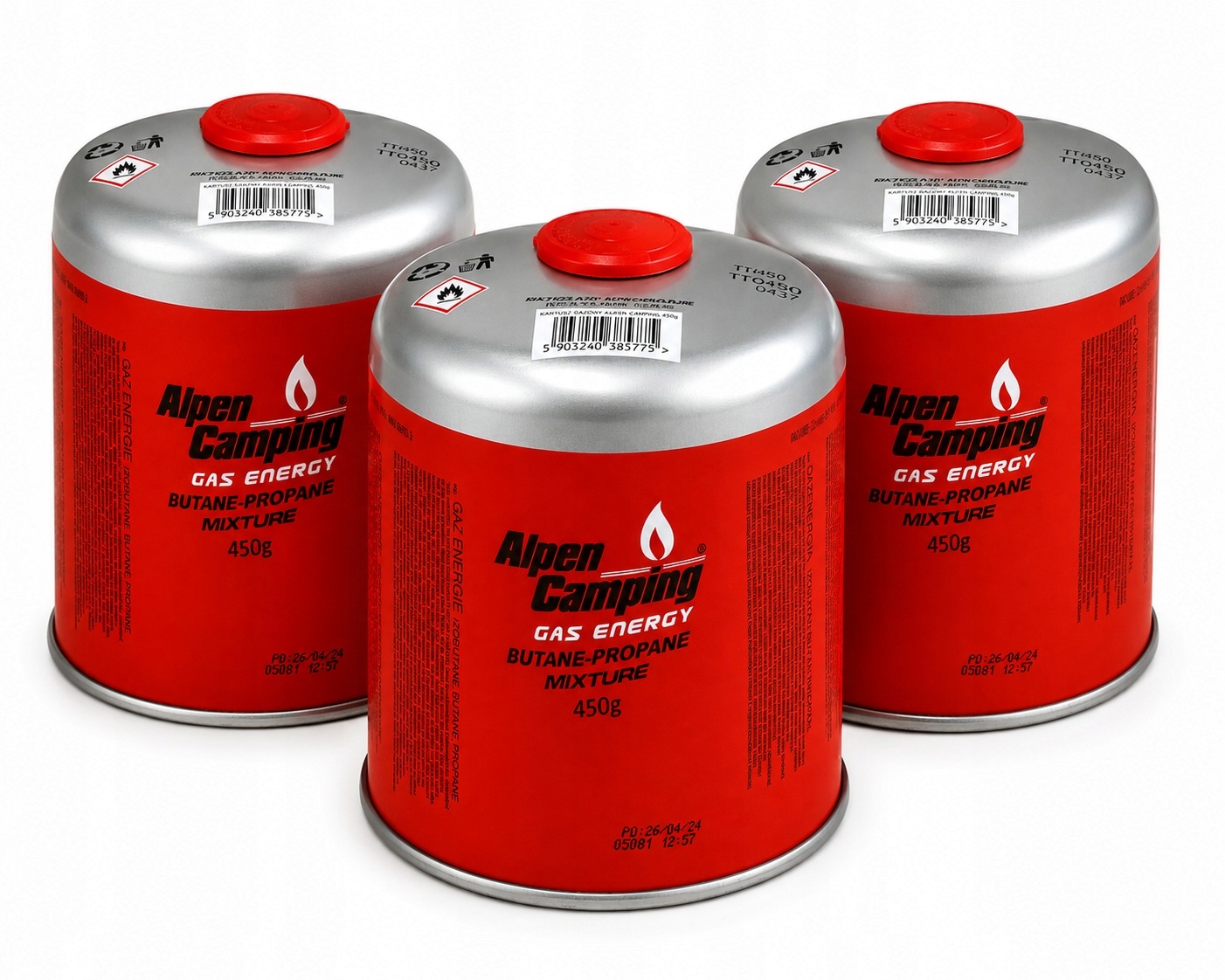 3x Kartusz gazowy 450g Gwint 7/16 Alpen Camping do kuchenki palnika grilla