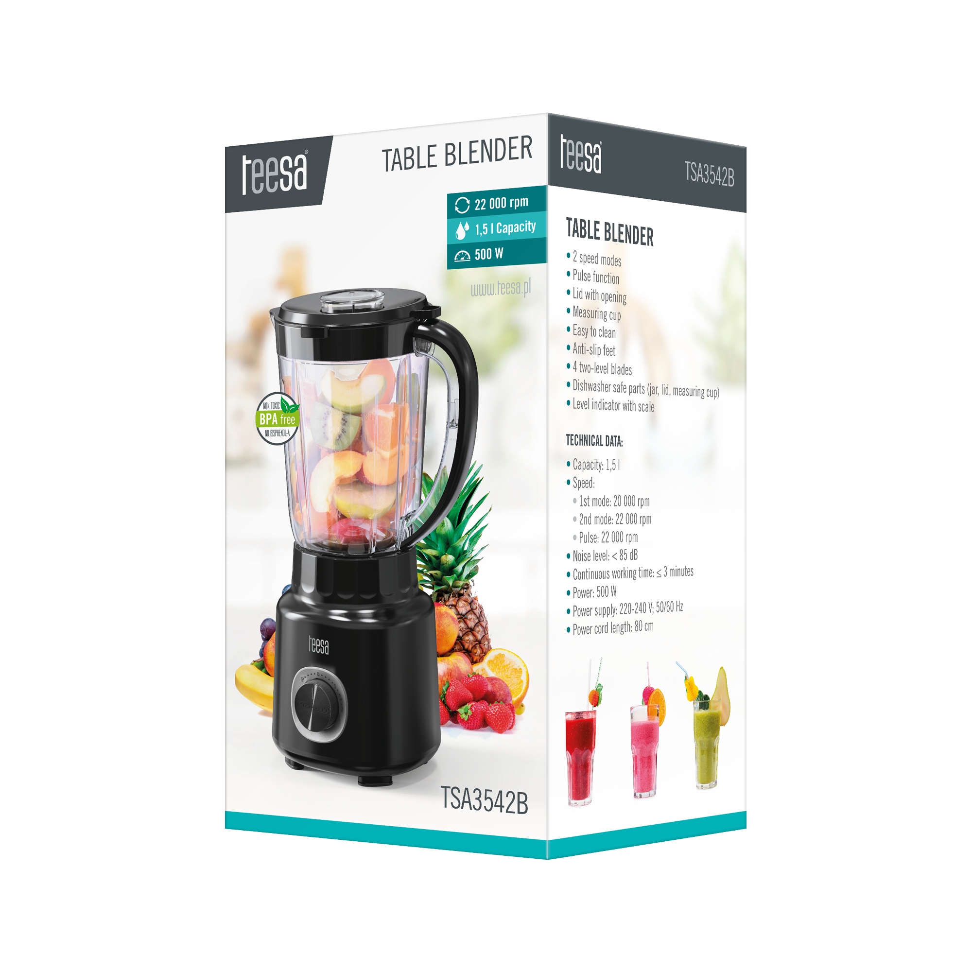 Blender kielichowy TEESA TSA3542B 500W czarny Model TSA3542B