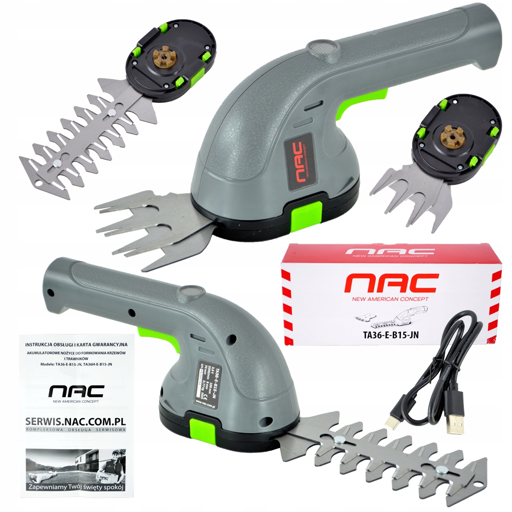 Nożyce Akumulatorowe Do Trawy I Krzewów Nac 3,6 V 1,5 Ah 2 Wymienne Ostrza