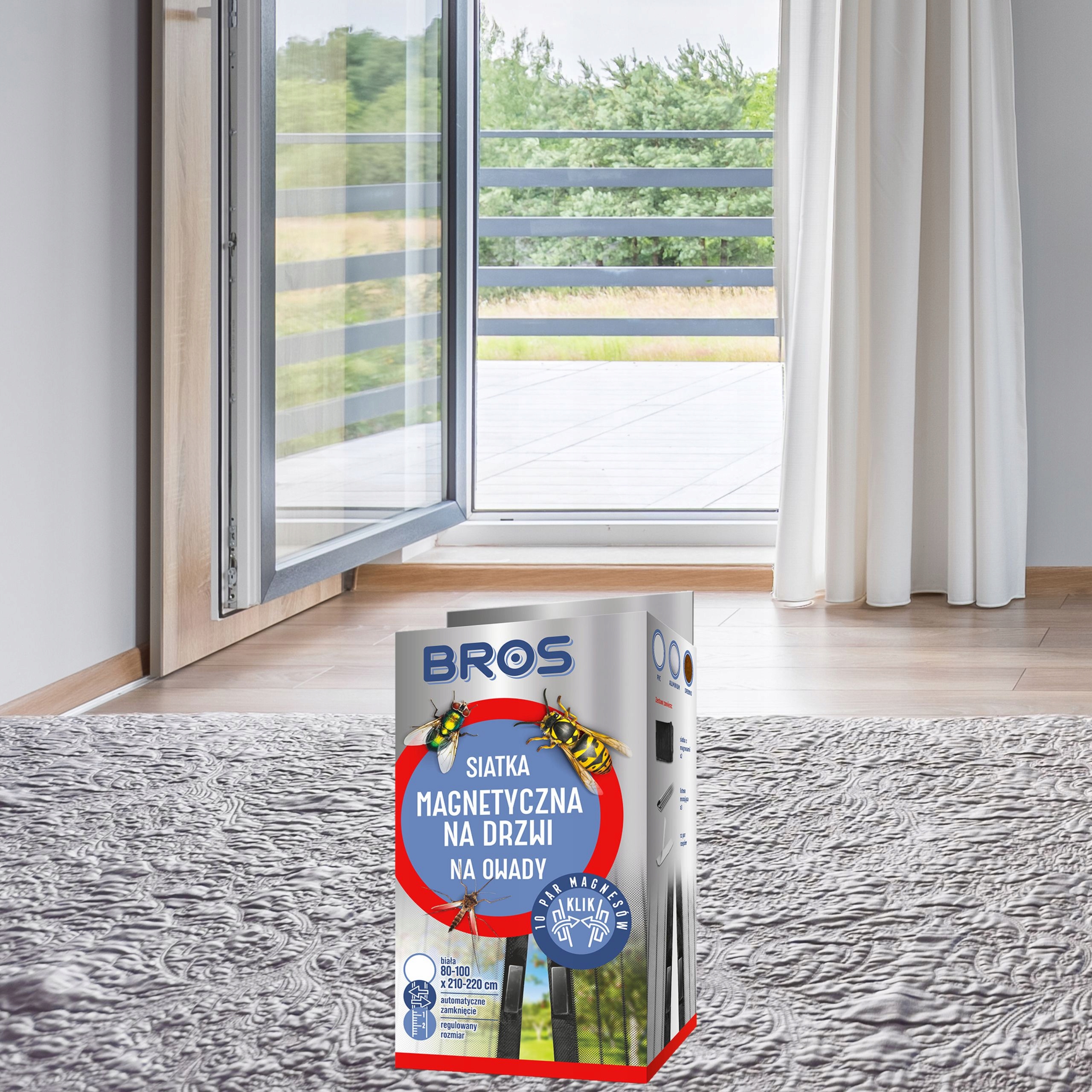 BROS SIATKA NA DRZWI NA OWADY KOMARY MUCHY OSY MAGNETYCZNA BIAŁA 100x220CM Marka Bros