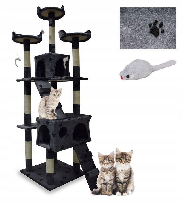 CAT POST 170CM DARK GRAY WITH PAWS TREE Color gray
