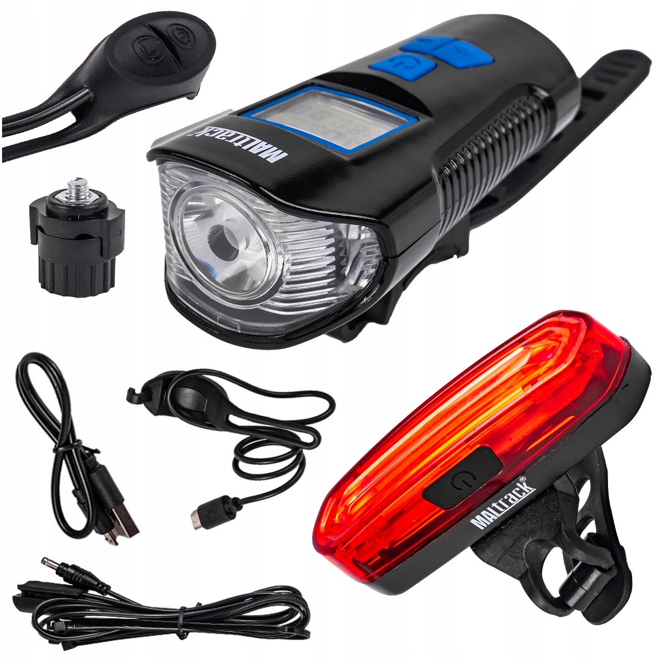 Lampka Rowerowa Akumulatorowa Przód Tył Na Rower Usb Licznik Klakson Led