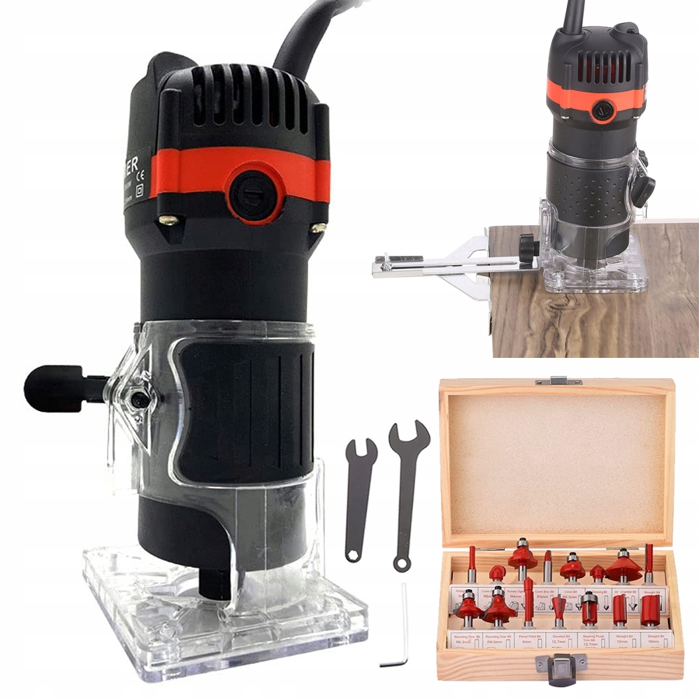 Okrajová Frézka Na Dřevo 800W 30000r/min 6.35mm 15 Ks Fréz