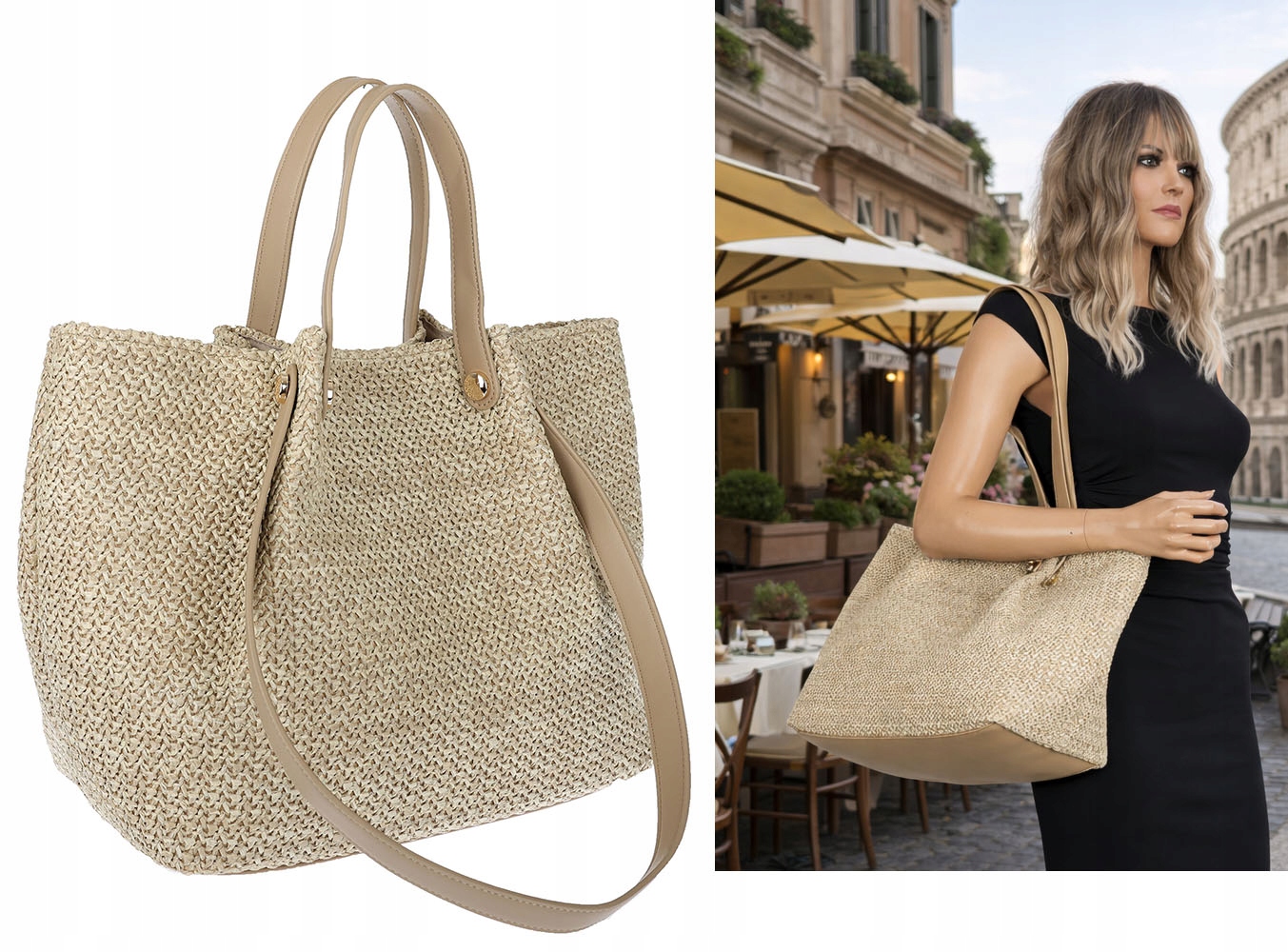 Dámská taška Shopper Taška přes rameno velká, módní, prostorná N5047 Béžová