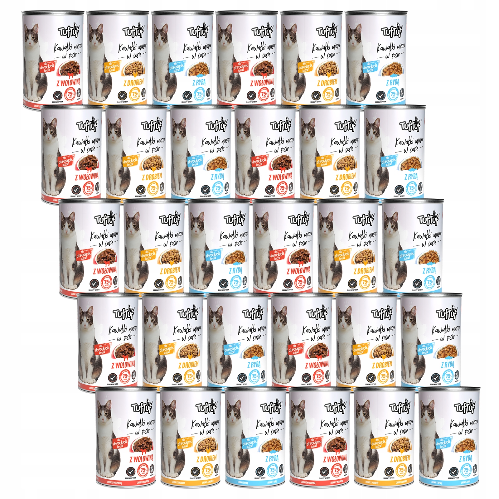 Mokra Karma Dla Kota TufTuf puszka kawałki mięsne MIX Smaków Zestaw 30x415g