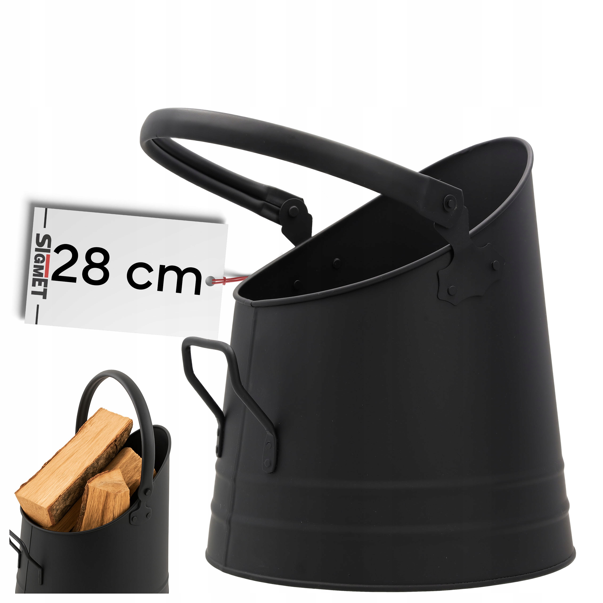 Uhlíkový koš na popel, uhlí, 28 cm, vysoká ocel, práškově lakovaná, černá barva