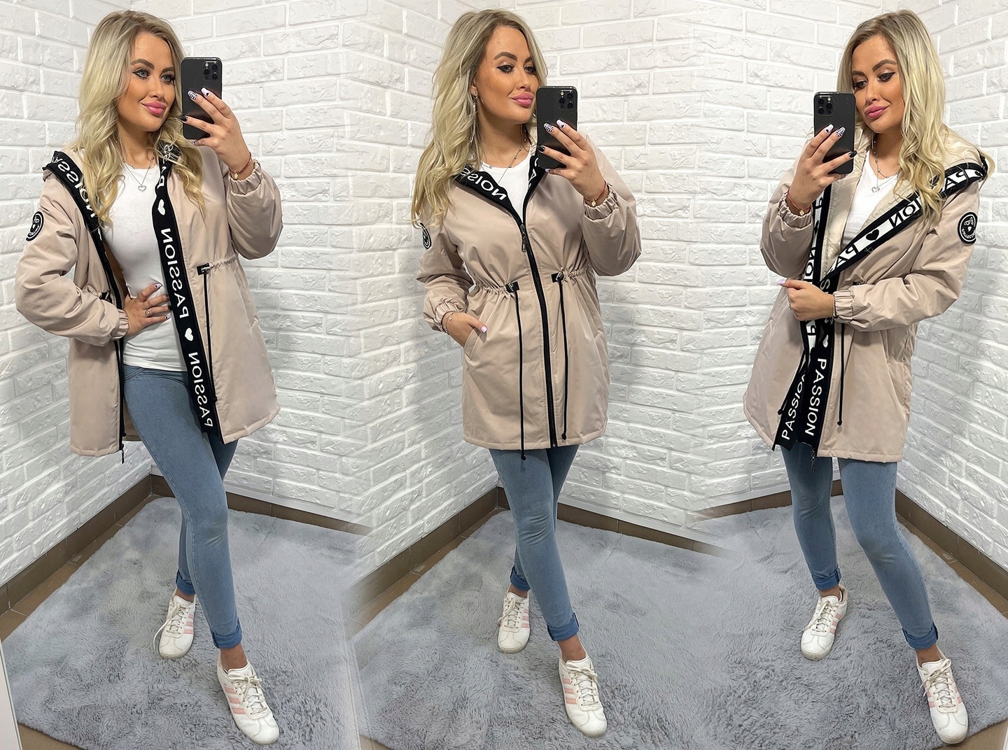 ASYMETRYCZNA PARKA płaszcz kurtka Z KAPTUREM 4 KOLORY L Kolor wielokolorowy