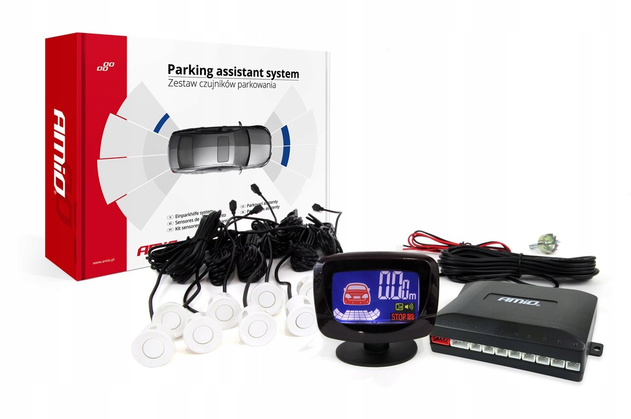 Parkovacie asistenty Led-graf s 8 senzormi bielej farby