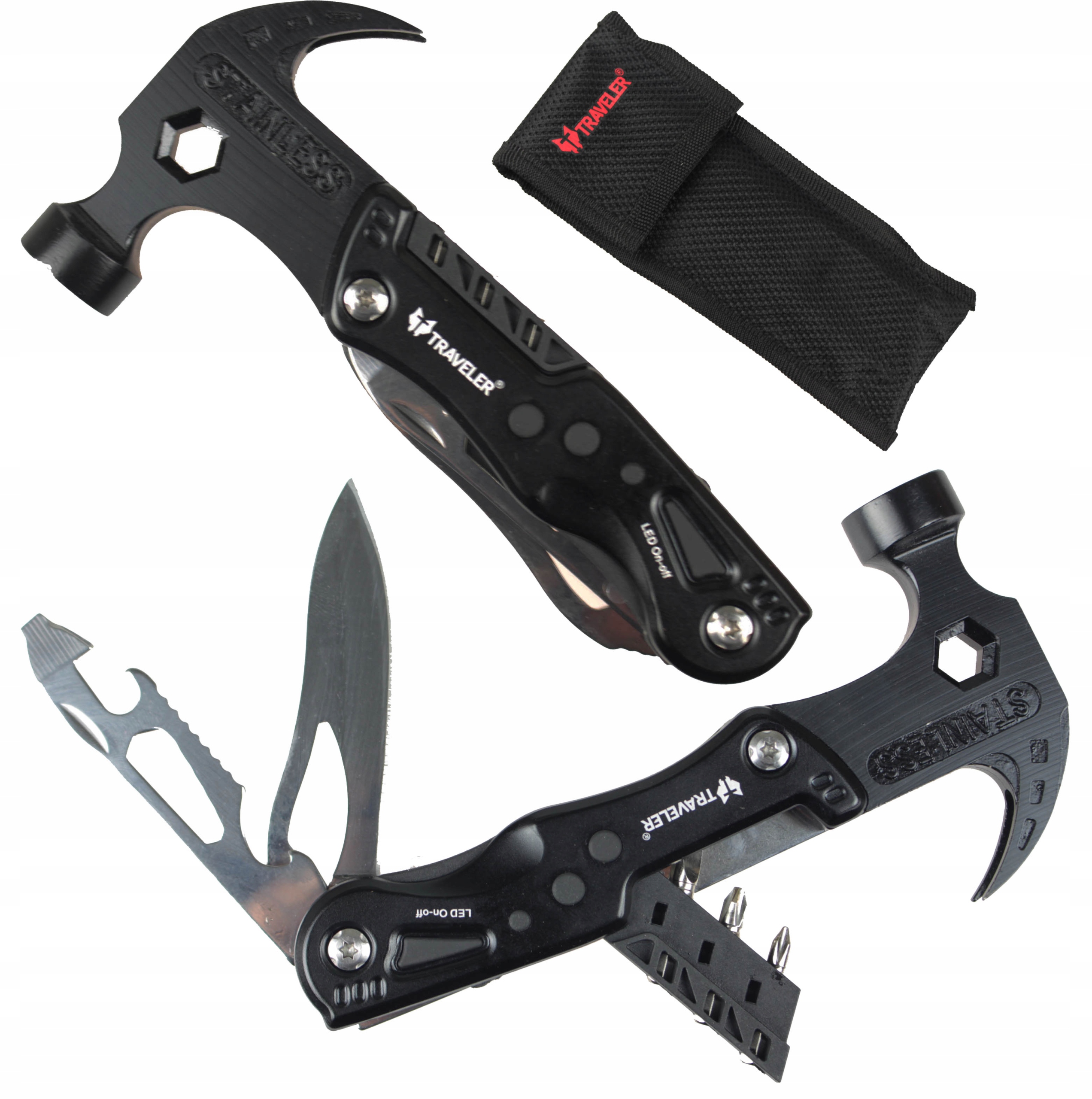 Multitool Młotek Traveler nóż bity Latarka 14w1