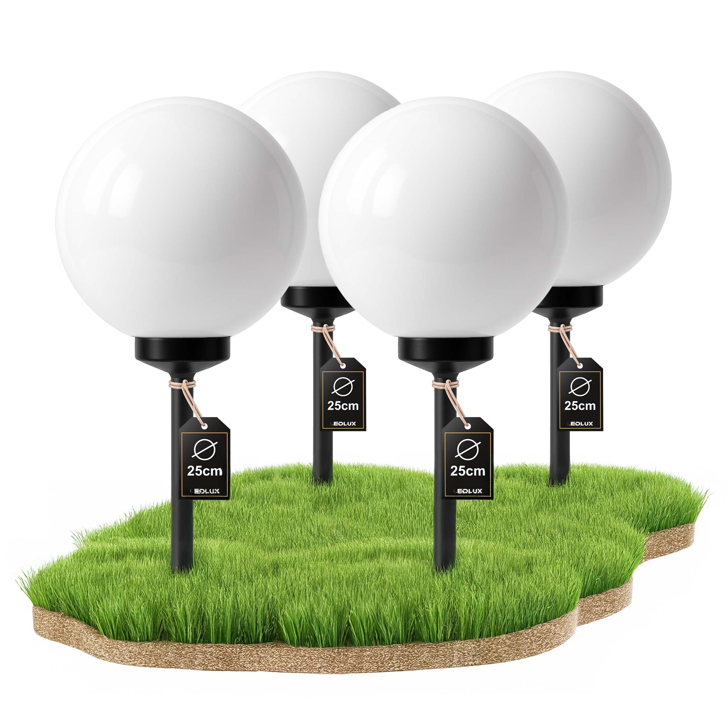 4x Lampa Solarna Ogrodowa Led Biała Kula Wbijana 25cm