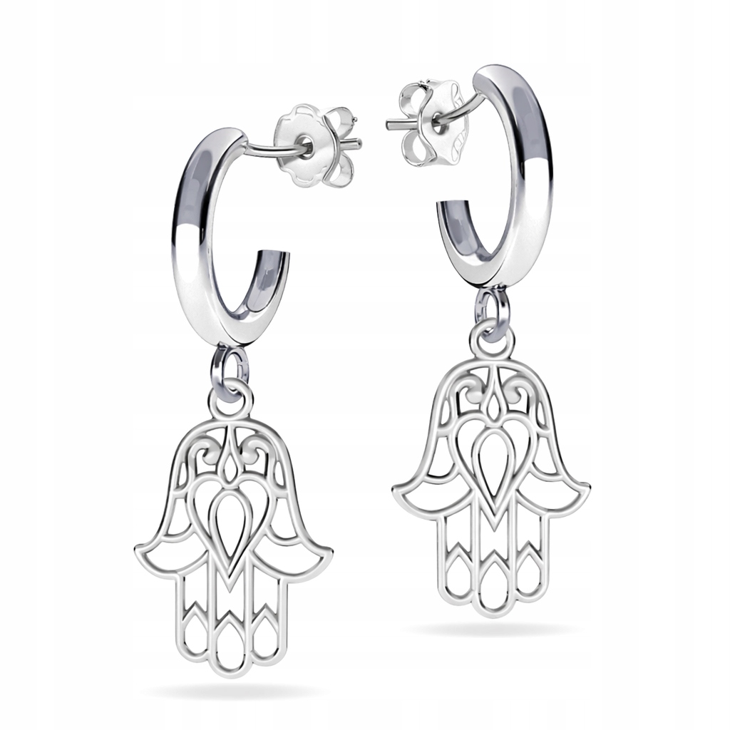 Ruka Fatimy Hamsa Stříbrné náušnice půlkruhová tyčinka Stříbro 925