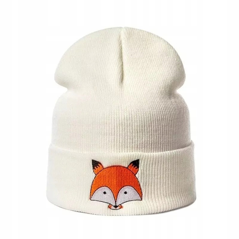 

Czapka unisex kremowa zwierzak lis lisek