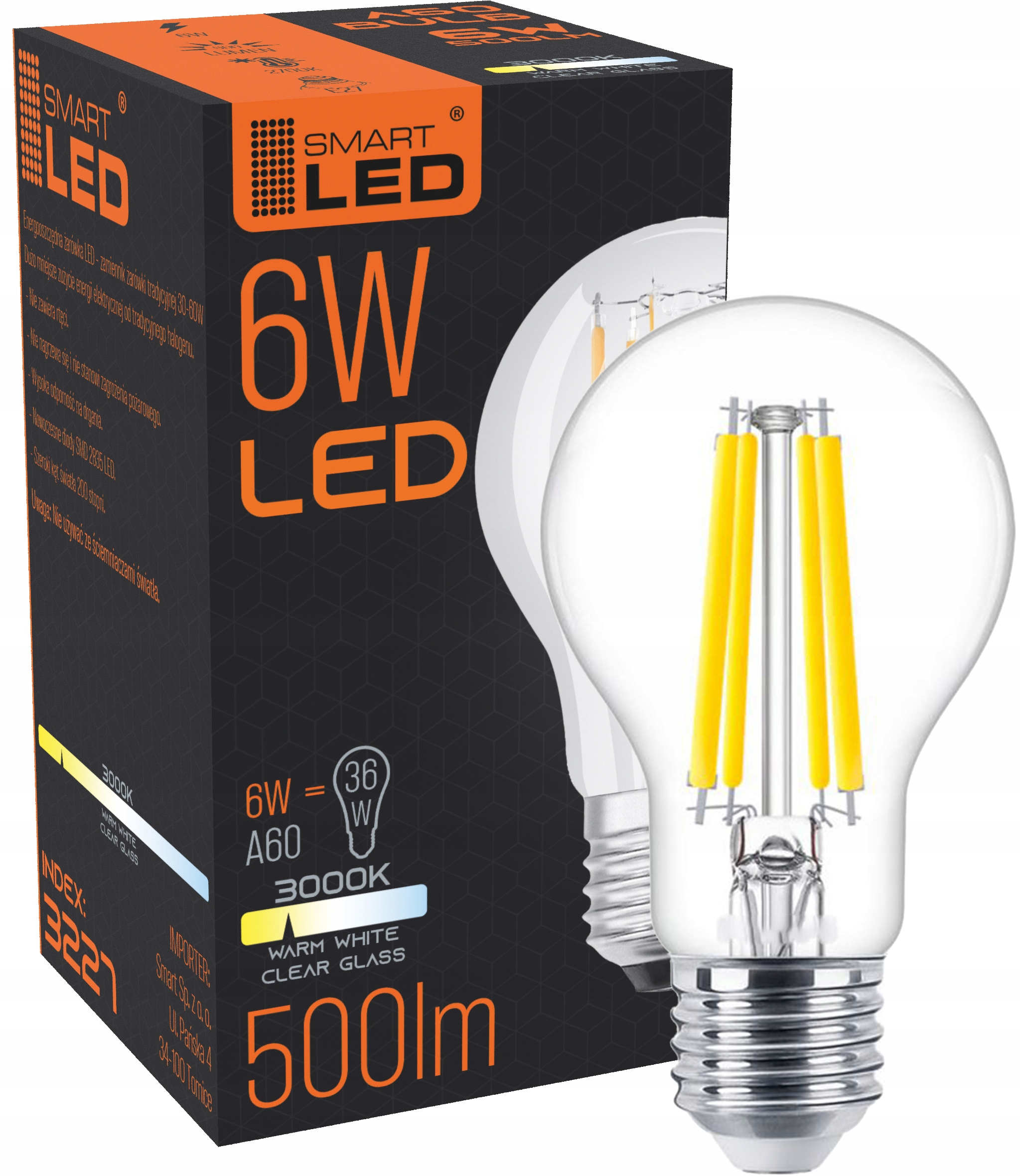 

Żarówka E27 Led 6W Edison filament ozdobna A60 Ww