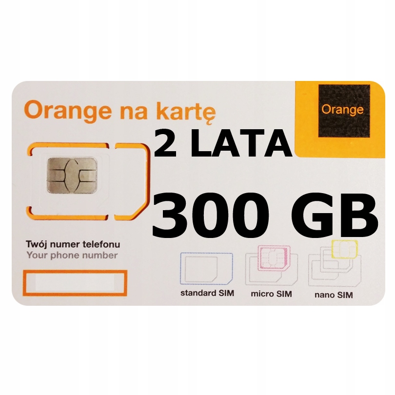 Starter Internet Mobilny na kartę Orange Free 300 Gb na 2 Lata sim 4G Lte