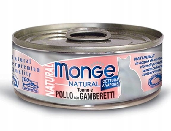 Levně 8x Monge Natural Tuňák s kuřecím masem a krevetami 80 g